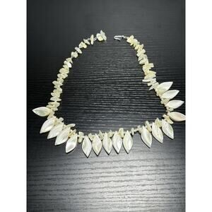 Vintage Leaf Shaped Mother Of Pearl Abalone Choker Necklace